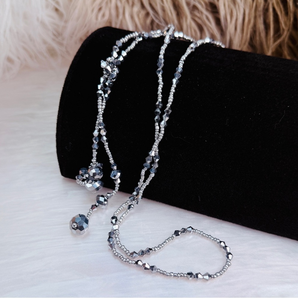 Elegant Silvertone Dark Gray Beaded Necklace